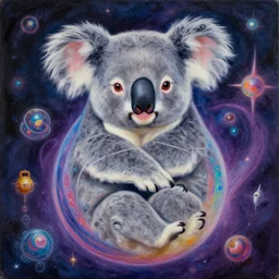a beautiful painting of a koala bear cosmic dmt entity of the upper planes by mynameistran and artgerm and wlop and loish and alex grey and wlop and wes anderson and spike jonze, trending on artstation, loving and forgiving, wrapped in cosmic infinity