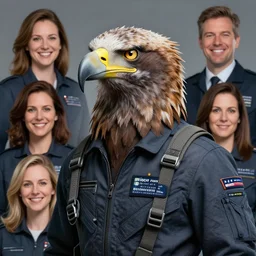epic professional digital art of a human - eagle hybrid animal wearing human air force jumpsuit, humanoid feathered head, eagle beak, corporate headshot photo, by lisa roet, sam leach, leesha hannigan, wayne haag, artstation, cgsocietywlop, epic, much wow, much detail