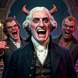 crazy glitchy buggy demonic evil ugly hilarious screaming yelling 3 d george washington portrait meme, featured on artstation, cgsociety, unreal engine, octane, volumetric lighting, rtx on, vibrant, by greg rutkowski, grainy, vhs footage still, intricately detailed, award - winning, amazing, stunning, atmospheric, ambient