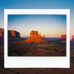 polaroid picture of monument valley as the sun is setting, deep focus, highly detailled, 8 k uhd, award - winning photography