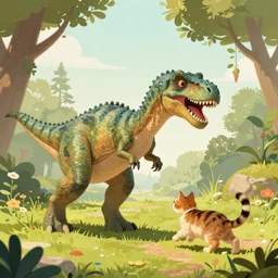 dinosaur chasing a cat