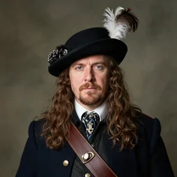 a portrait of a Scottish laird, wearing bonnet with a feather.