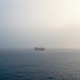 an ( ( ( inceberg ) ) ) in the middle of the ocean, morning fog