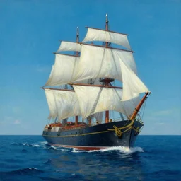 painting of a ship in the middle of the ocean, a detailed matte painting by vilhelm lundstrøm, cgsociety, neo - romanticism, chillwave, matte drawing, official art