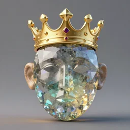 multifaced gemstone shaped like a face wearing a realistic crown, 3 d render, cg