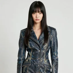 kodachrome, youthful asian demure, exquisite features, feminine cut, frontiers in flight leather suit, excessive stitching, bleach bypass, ellen von unwerth studio,