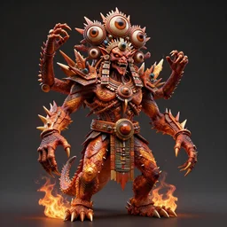 a highly detailed scary aztec demon god with multiple eyes and spikes, limbs by alex gray, android jones, karol bak, ayami kojima, artgerm, concept art, sharp angles, pattern, dragon skin, fire amber, 3 d, octane render, 8 k, unreal engine