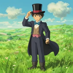 an magician in an grassy landscape, Anime art, studio Ghibli, octane render, hyperrealistic, artstation, 8k