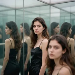 a stunning portrait of an beautiful woman in a foggy hall of mirrors, epic character composition, by katsura masakazu, alessio albi, ilya kuvshinov, nina masic, soft focus, vertical portrait, natural lighting, f 2, 5 0 mm, classic chrome, film grain, cinematic lighting