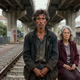poor people life under railway bridge, digital art, digital painting, award winning, hyper realistic, realistic human, hyper details, style by steve mccury and annie leibovitz and chindy sherman