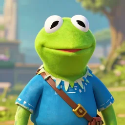 an in game portrait of kermit from the legend of zelda breath of the wild, breath of the wild art style.