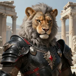 close up shot of light grey hair portrait knights of muscular male furry liger + smoky eyes, matt black / little red color armor, in ruined agora of athens, ssci - fi and fantasy, intricate and very very beautiful and elegant, highly detailed, digital painting, artstation, concept art, frostbite engine, smooth and sharp focus, illustration, art by tian zi and wlop and alphonse mucha