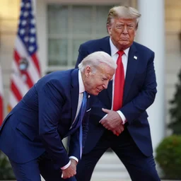 joe biden bending over with donald trump grabbing him from behind