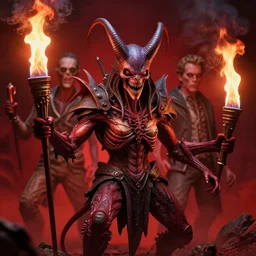 airbrush macro baphomet with buer, rage, syd mead, chris foss, enric torres, alberto bontempi, feng zu hyper realism, narrative light, red colors, epic, hyper detailed, awe inspiring, award winning horror, torch lighting, hyper realism, cinematical