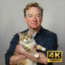 a beautiful oil painting of jeff bezos holding a cat, 8k , award winning , made in 1800's , old , painted by vincent van gogh