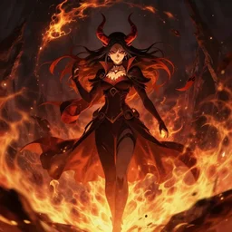fire witch, burning fire, destruction, dark style, anime style, 8 k