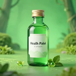 an advertisement photo for a real life health potion from a video game, colored green