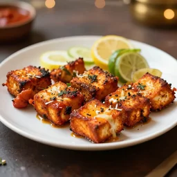 a portrait of a plate containing paneer tikka, highly detailed, trending on artstation, bokeh, 9 0 mm, f / 1. 4
