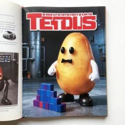 person wearing a potato suit playing tetris, romance novel cover, cookbook photo, in 1 9 9 5, y 2 k cybercore, industrial photography, still from a ridley scott movie