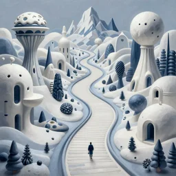 an epic elite mysterious whimsical masterpiece fantasy matte painting of a winding path through arctic dream worlds with surreal architecture designed by heironymous bosch, structures inspired by heironymous bosch's garden of earthly delights, surreal ice interiors by cyril rolando and asher durand and natalie shau and cyril rolando, insanely detailed and intricate, complex, elegant, award winning