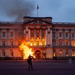 the fall of the united kingdom, buckingham palace on fire at midnight