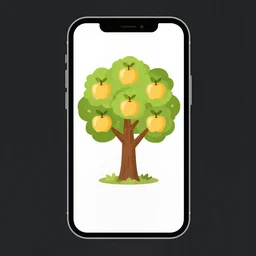 mobile app logo of a tree growing golden apples, vector