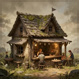 concept art, a beautiful highly detailed small medieval tavern, ancient, realistic shaded lighting poster by ilya kuvshinov, magali villeneuve, artgerm, jeremy lipkin and michael garmash and rob rey