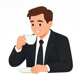 fbi agent dale cooper from twin peaks, in his black suit, drinking coffee in a diner, happy, clean cel shaded vector art. shutterstock. behance hd by lois van baarle, artgerm, ilya kuvshinov, cedric peyravernay, boris vallejo, alphonse mucha, by jeremy mann, by lecouffe deharme, illustration, black