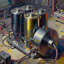anime cyberpunk battery fuel cell, intricate oil painting by greg rutkowski, trending on artstation