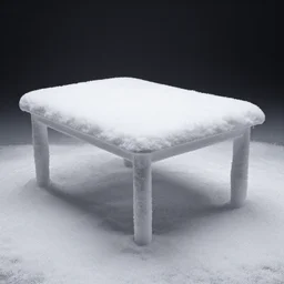 table made of snow, studio light, dark background, 3 5 mm photography