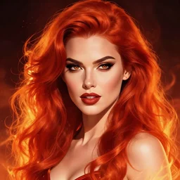a stunning upper body portrait of a beautiful woman, her hair is red hot fire, by marvel comics, digital art, trending on artstation