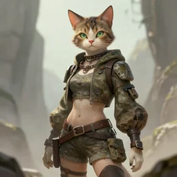 stunningly beautiful female anthropomorphic cat character in a rock outfit Renowned character illustration by greg rutkowski trending on ArtStation, deviantart, SFW version. H 704