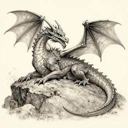 sketch of a dragon resting on a hill, detailed, artstation, old