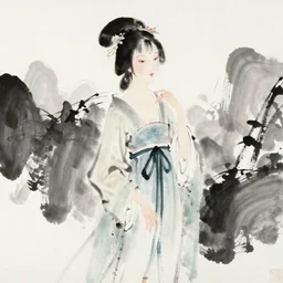 Chinese ink wash painting of an elegant lady