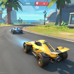 Gameplay screenshot of Rocket League cars in Sea of Thieves, Unreal Engine