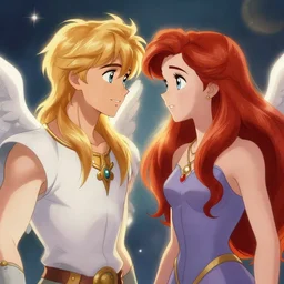arc angels gabriel and ariel gazing into each other eyes, octane, trending on art station, deviant art, much wow, gorgeous, detailed expression