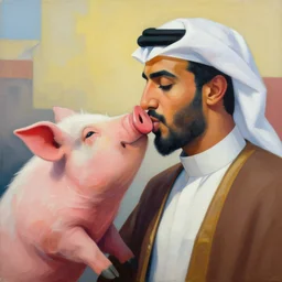 portrait painting of osama bin ladin as overwatch character kissing a pig, medium shot, asymmetrical, profile picture, organic painting, sunny day, matte painting, bold shapes, hard edges, street art, trending on artstation, by huang guangjian, gil elvgren, ruan jia, greg rutkowski, gaston bussiere