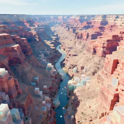 canyon made from voxels, microcubes, made of translucent opal, pastel colors, substance painter 3D, 8K VFX render
