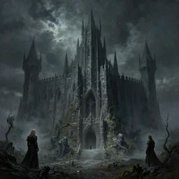 ghostly horrors of the witch king's fortress, by alan lee, michal karcz, smooth details, lord of the rings, game of thrones, smooth, detailed terrain, oil painting, trending artstation, concept art, fantasy matte painting