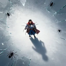 doctor strange, long shadow, light colors, white magic, web, spiders!!!!!!!!!!!!, by greg rutkowski, multiple dimensions, shattered glass, refractions, highly detailed, environmental light, spider, cinematic by francis tnehunreal, octane render, nvidia, concept art, close up