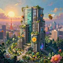 a beautiful hyperdetailed painting of embassy nature architecture urbex abandoned unfinished building by beeple, tron alien fisheye studio ghibli cyberpunk rainforest morning sun nature landscape sunset tokyo uv light myst anime flowers junglepunk otherworldly thermal vision, archdaily, wallpaper, highly detailed, trending on artstation.
