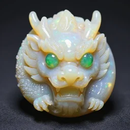 dragon carved from opal with jade eyes