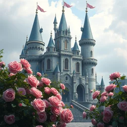 fantasy castle full of pink roses, hd wallpaper, movie texture