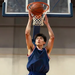 portrait of a boy shooting a basketball into a hoop in a basketball court, intense emotion, intricate, elegant, highly detailed, centered, digital painting, artstation, concept art, smooth, sharp focus, illustration, WLOP