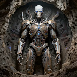 cave man cyborg. intricate abstract. intricate artwork. by tooth wu, wlop, beeple, dan mumford. trending on artstation, greg rutkowski very coherent symmetrical artwork. cinematic, hyper realism, high detail, octane render, 8 k, iridescent accents