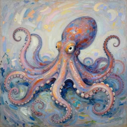 a magical fantastic octopus samurai by jeremy lipkin, by claude monet, made with millions of stroke, japanese inspiration, wonderful details, crazy colors 1 0 %, pale sober colors 9 0 %