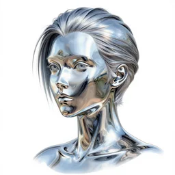the anatomy of a head of polished chrome that resemble a beautiful woman, an ultrafine detailed illustration by james jean, intricate linework, bright colors, final fantasy, behance contest winner, vanitas, angular, altermodern, unreal engine 5 highly rendered, global illumination, radiant light, detailed and intricate environment