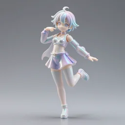 james jean isolated vinyl figure cheerful tomboy, figure photography, dynamic pose, holographic undertones, glitter accents on figure, anime stylized, accurate fictional proportions, high delicate defined details, ethereal lighting