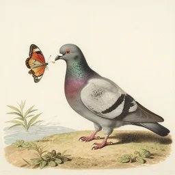 pigeon eating a butterfly, woodcut by cuno amiet