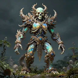 ancient giant dead god being made of opal in desolate and lush landscape, moody, :: by Jeff Koons, Dan McPharlin Daniel Merrian :: ornate, dynamic, particulate, rich colors, intricate, elegant, highly detailed, centered, artstation, smooth, sharp focus, octane render, 3d